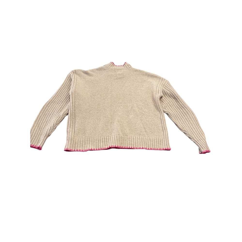 Joie Womens XL Beige Pink Whipstitch Mock Neck Ribbed Sleeve Knit Sweater - Picture 4 of 6